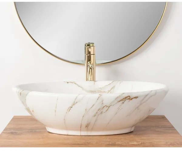 REA-U9685 - Ráépíthető mosdó PAMELA 33x53 cm, kerámia/márvány dekor