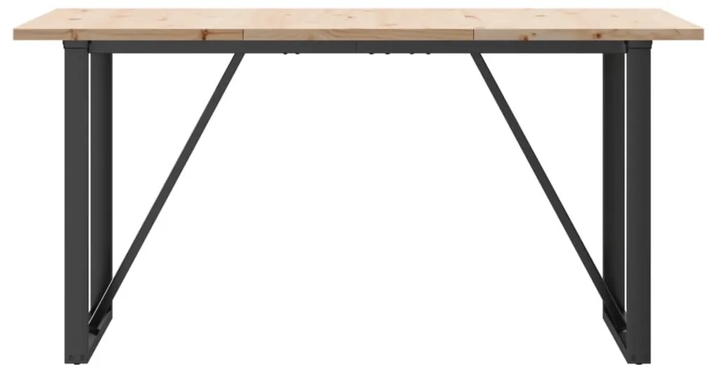 Tömör fenyőfa és acél étkezőasztal O-vázzal 160x80x75,5 cm
