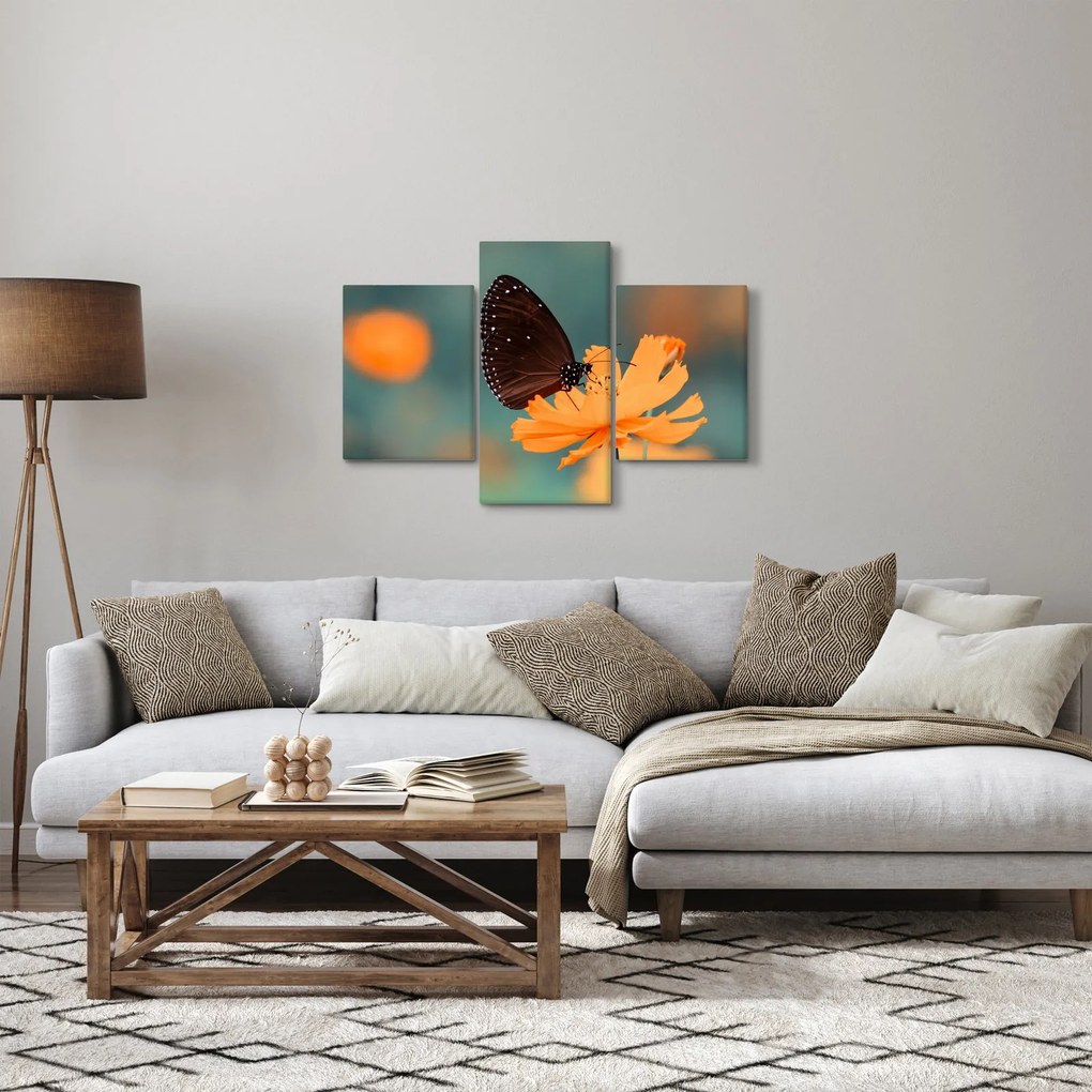 Kép - pillangó narancssárga virágon (90x60 cm)