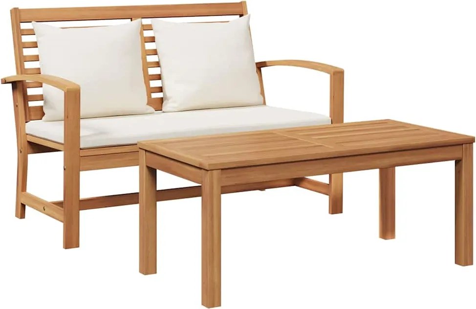 vidaXL pad párnával 2 pcs Barna és Krém Tömör Teakfa