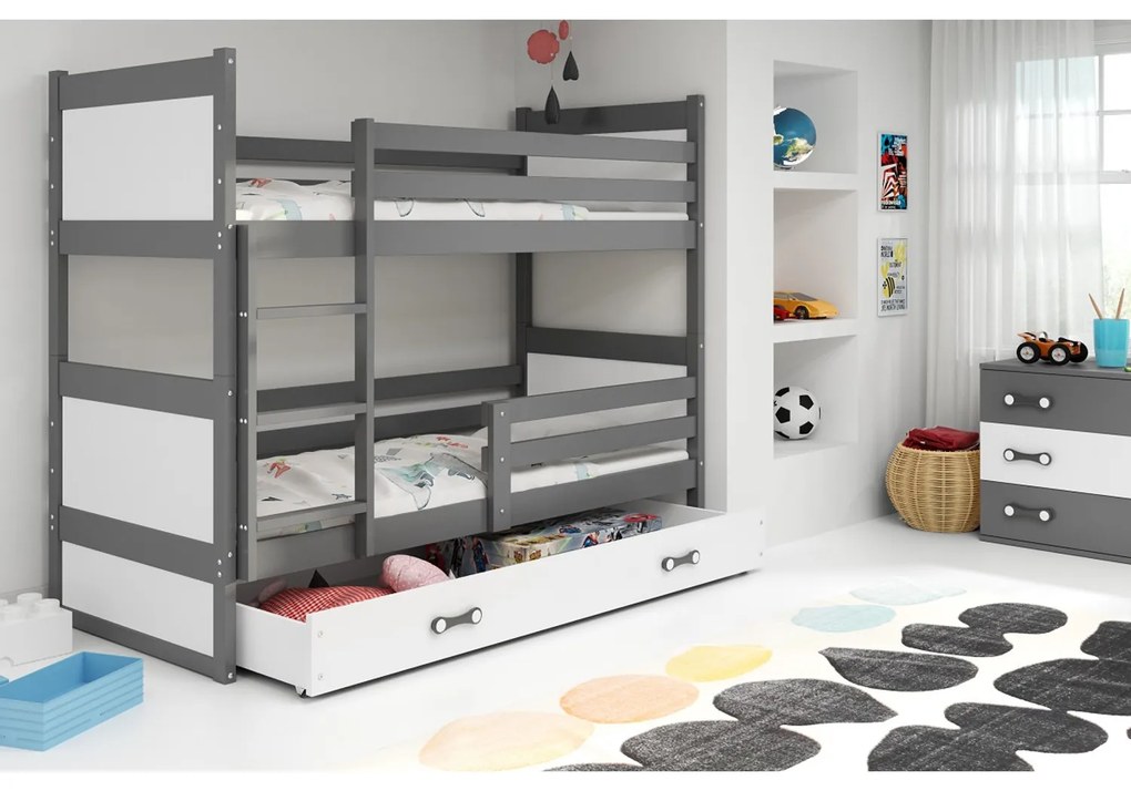 Gyerek emeletes ágy RICO 190x80 cm Fehér Rózsaszín