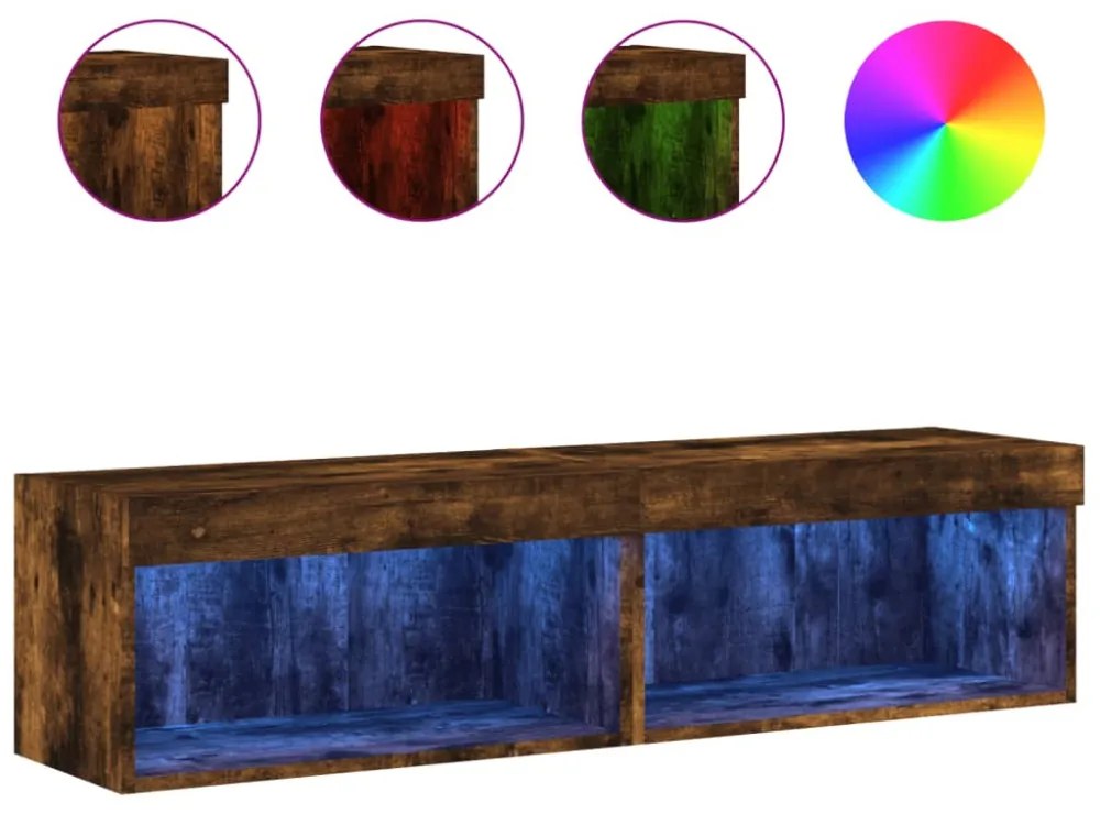 2 db füstös tölgy színű TV-szekrény LED-ekkel 60 x 30 x 30 cm