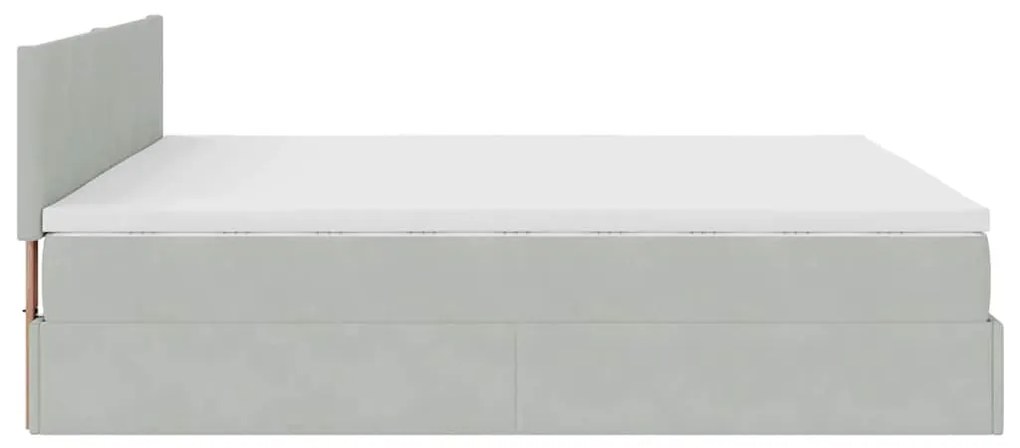 Ottomán ágykeret matraccal világosszürke 200x200 cm bársony