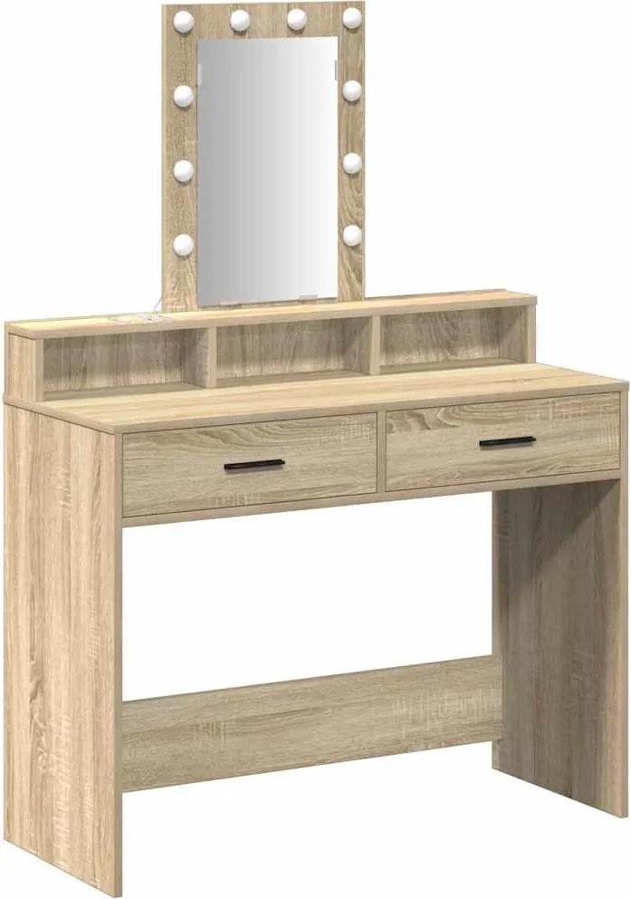vidaXL Öltözködőasztal tükör lámpákkal Barna 100 x 41 x 140 cm Faanyag