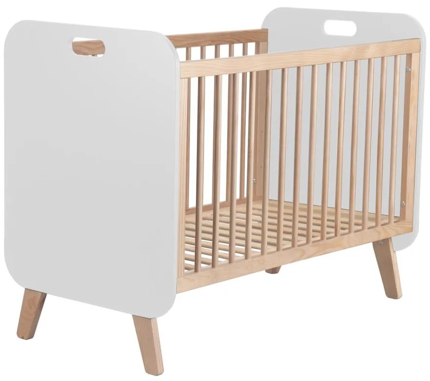 Fehér-natúr színű babaágy borovi fenyő dekorral 60x120 cm Paris – Marckeric