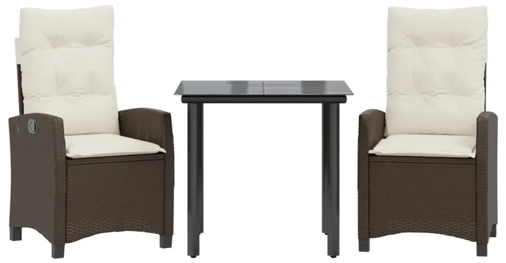 3 részes barna polyrattan kerti étkezőgarnitúra párnával