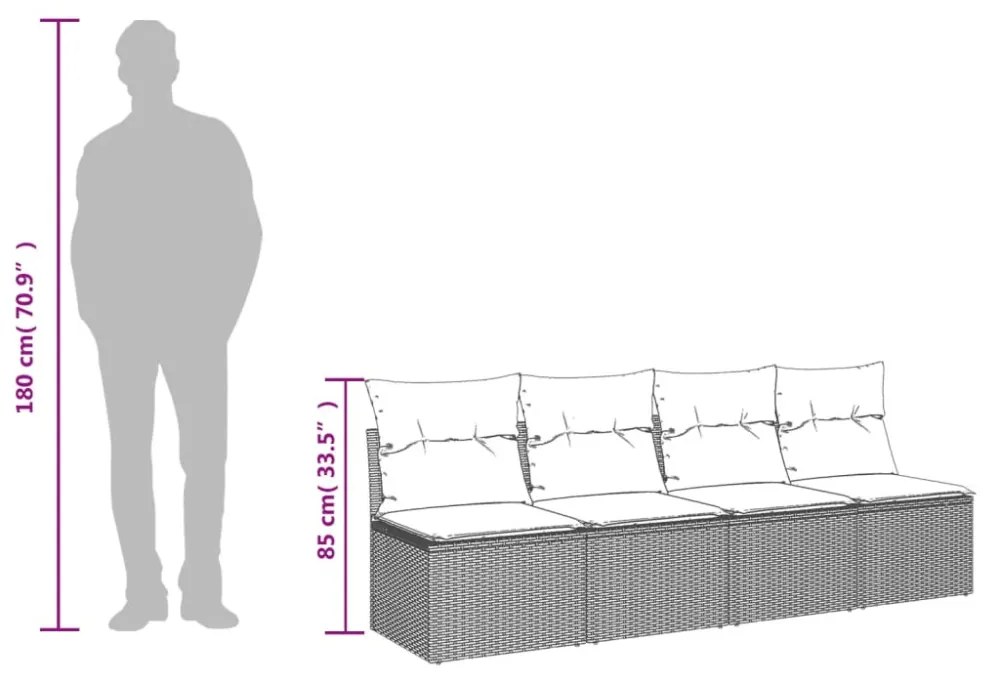 vidaXL 4 személyes szürke polyrattan kerti kanapé párnával