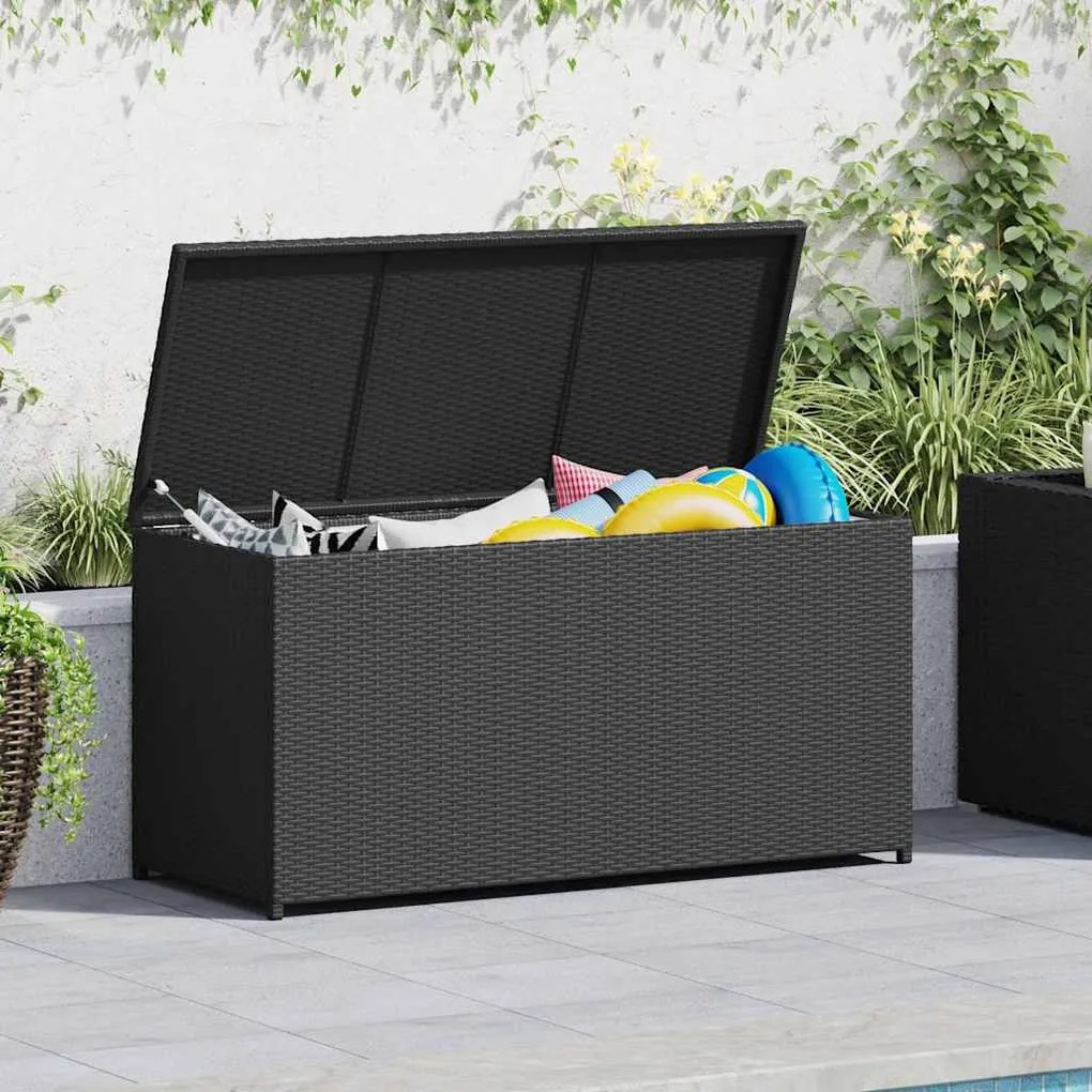 Fekete Polyrattan Kerti Tárolóláda 120 X 50 X 60 Cm
