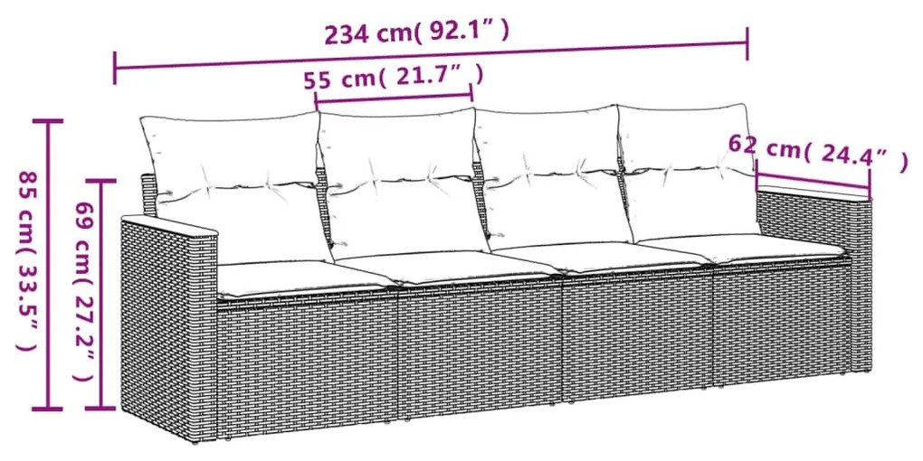 4 részes bézs polyrattan kerti ülőgarnitúra párnákkal