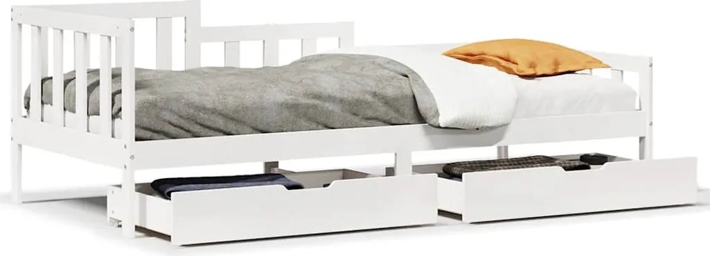 vidaXL fehér tömör fenyőfa kanapéágy fiókokkal 90 x 200 cm