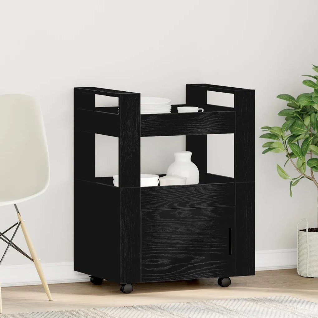 vidaXL Konyhai kocsi Musta tammi 60 x 45 x 80 cm Faanyag