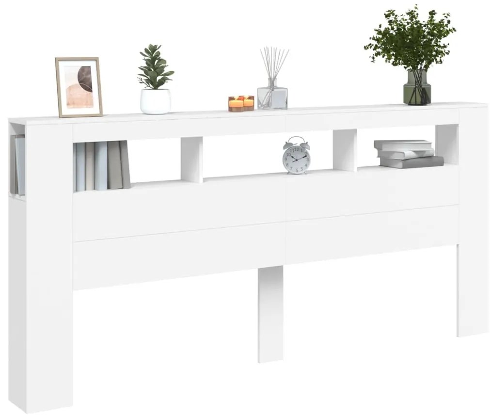 fehér szerelt fa LED-es fejtámla 220x18,5x103,5 cm
