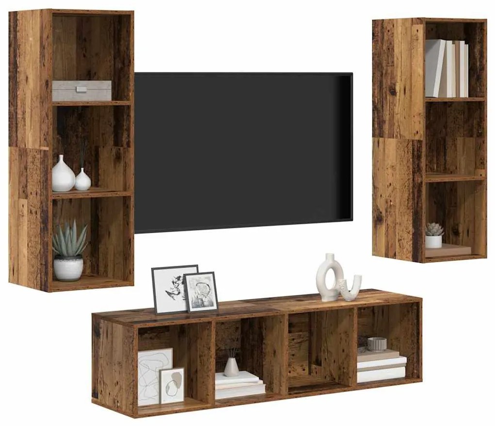 TV Szekrény Szett 3 pcs Régi fa 37 x 37 x 142.5 cm Faanyag