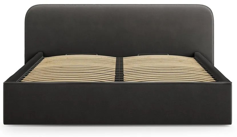 Fekete kárpitozott ágyneműtartós franciaágy ágyráccsal 200x200 cm Elizabeth – Micadoni