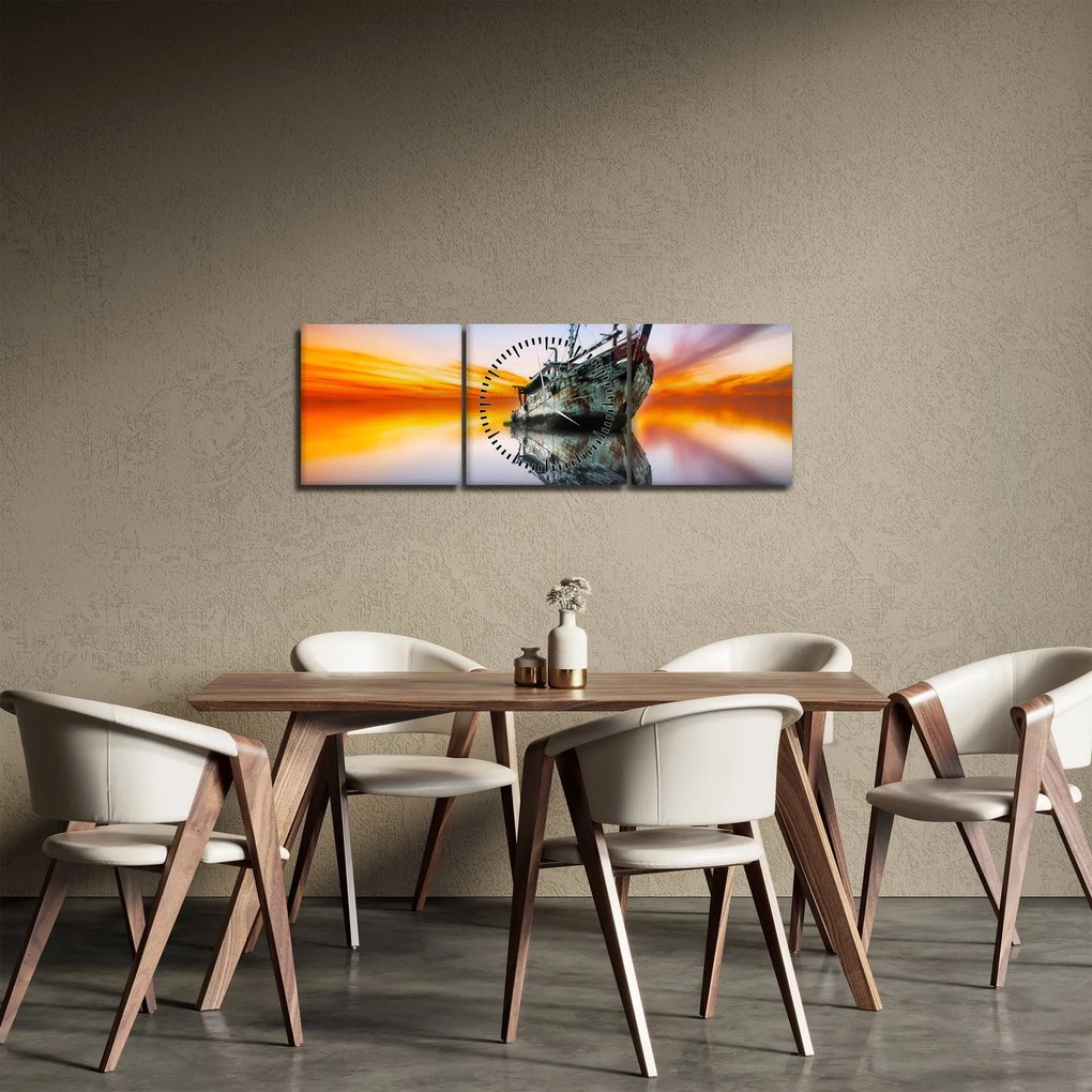 Kép - Napkelte egy hajóroncs felett (órával) (90x30 cm)
