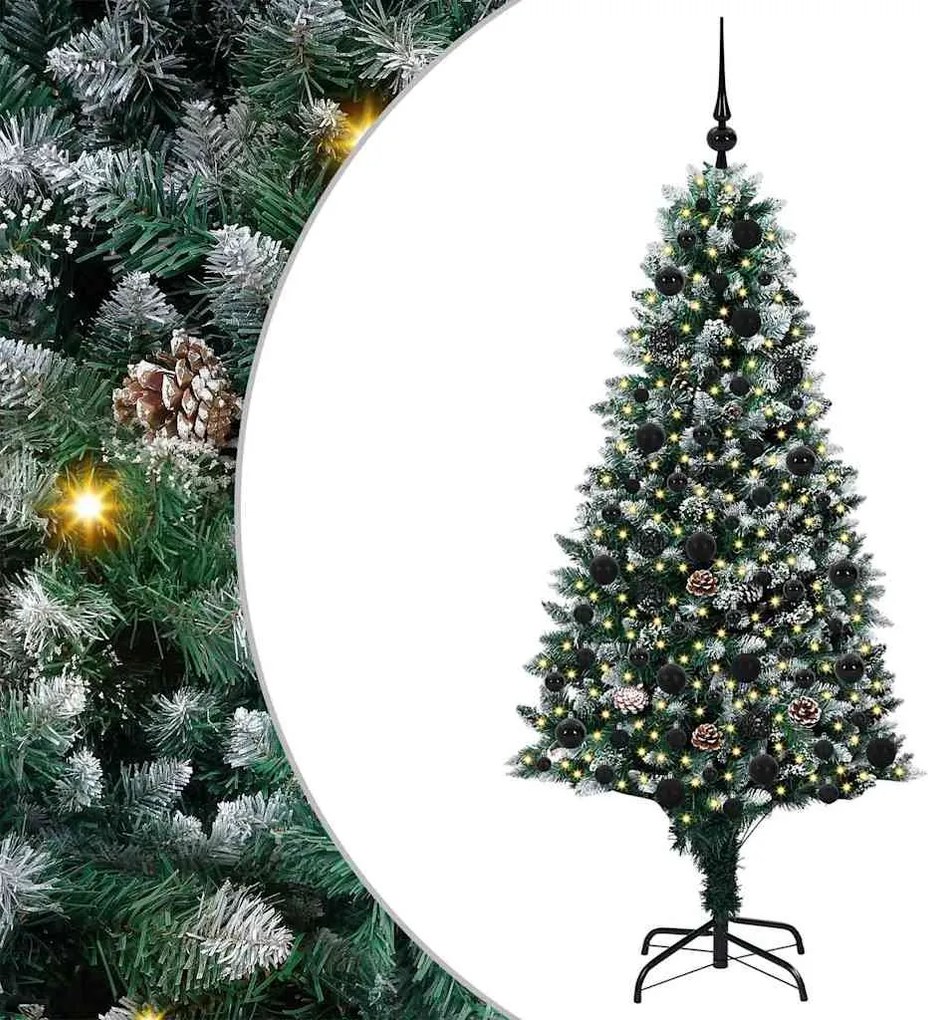 vidaXL Mű karácsonyfa 300 LED-del Zöld 180 cm PVC és Acél és Műanyag