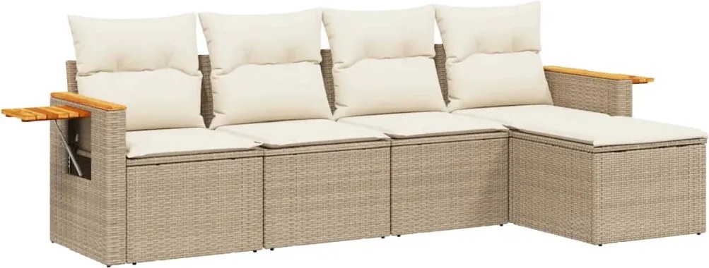 vidaXL 5 részes bézs polyrattan kerti ülőgarnitúra párnákkal