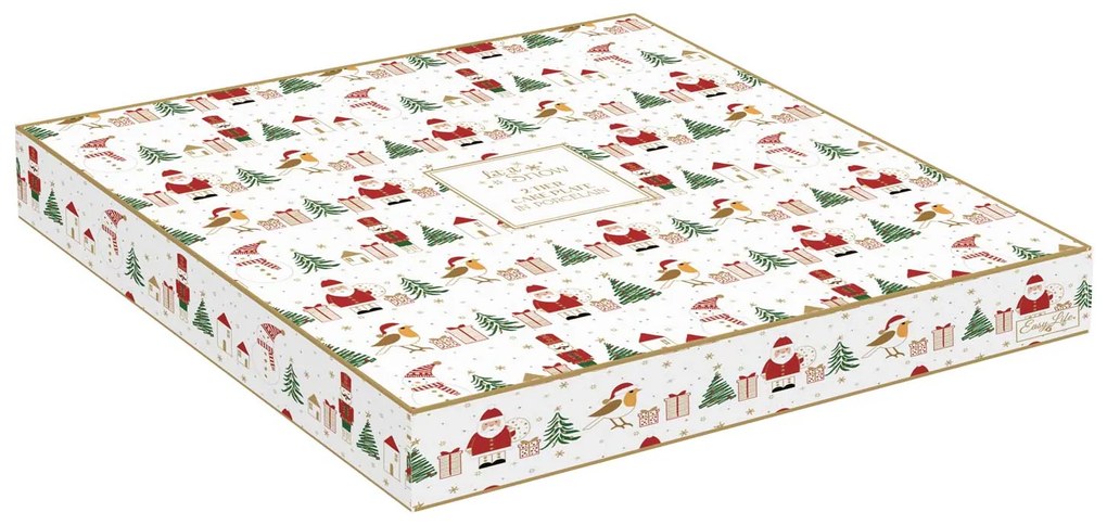 Karácsonyi Porcelán süteményes állvány 2 emeletes 16/21 cm díszdobozban Let it Snow