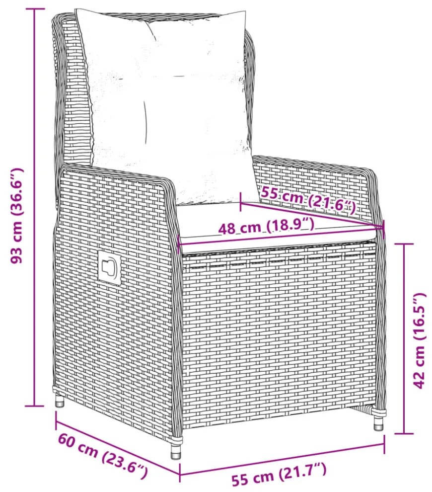 2 db szürke polyrattan dönthető kerti szék
