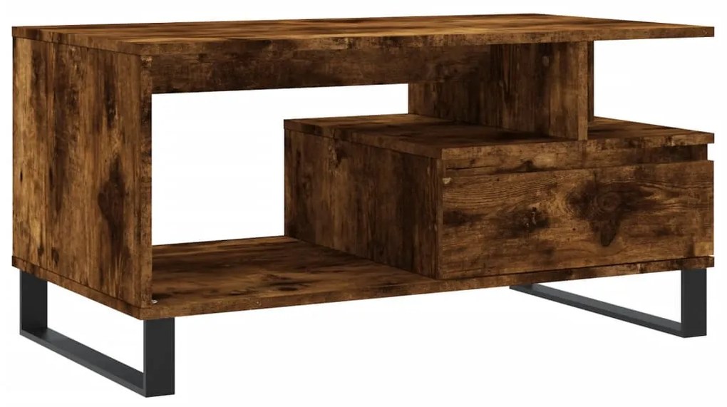 Füstös tölgy színű szerelt fa dohányzóasztal 90x49x45 cm