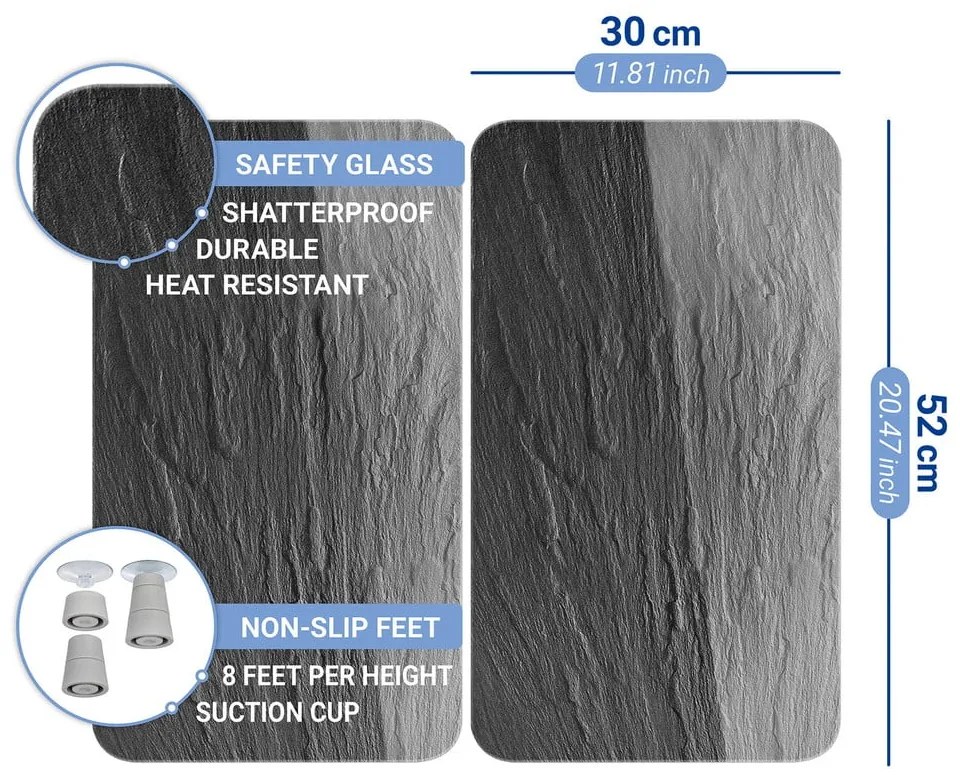 Edzett üveg tűzhely fedőlap szett 2 db-os 30x52 cm Slates – Wenko