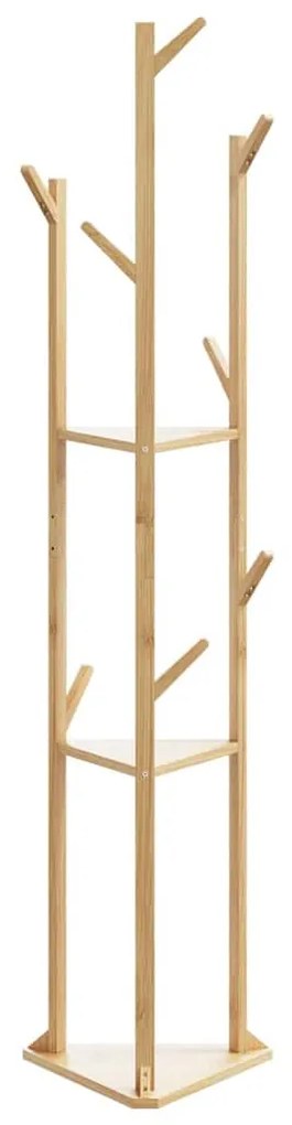 kabátállvány kampókkal és polcokkal bambusz 39x33x166cm bambusz