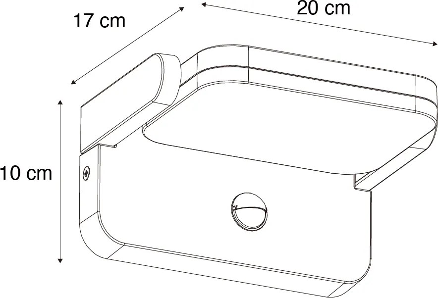 Kültéri fali lámpa fekete, beépített állítható LED-del, mozgásérzékelővel - Kamile