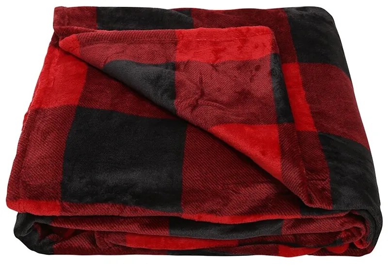 Családi takaró Káro piros-fekete, 200 x 300 cm
