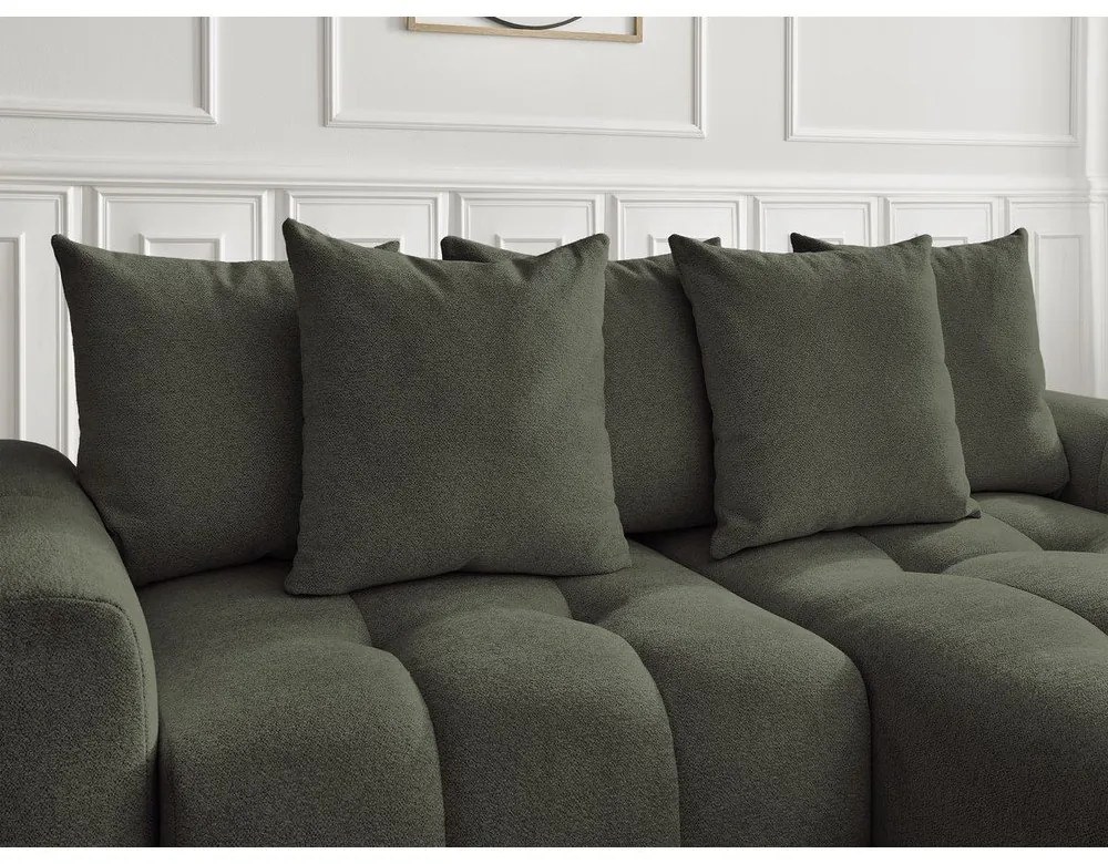 Khaki zsenília kinyitható-tárolóhelyes sarokkanapé (jobb oldali-heverő résszel) Roxelane – Bobochic Paris