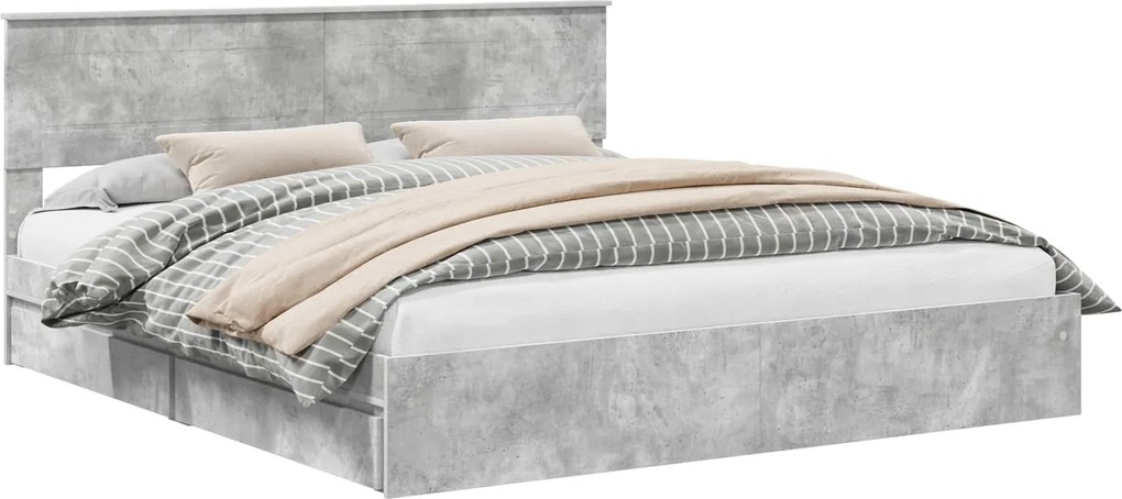 vidaXL Tárolós Ágy fejtámlával Beton Szürke 200 x 200 cm Faanyag