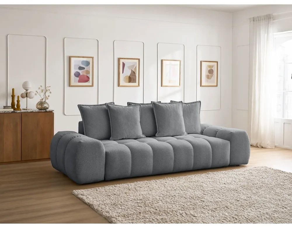 Sötétszürke zsenília kinyitható-tárolóhelyes kanapé 278 cm Everest – Bobochic Paris