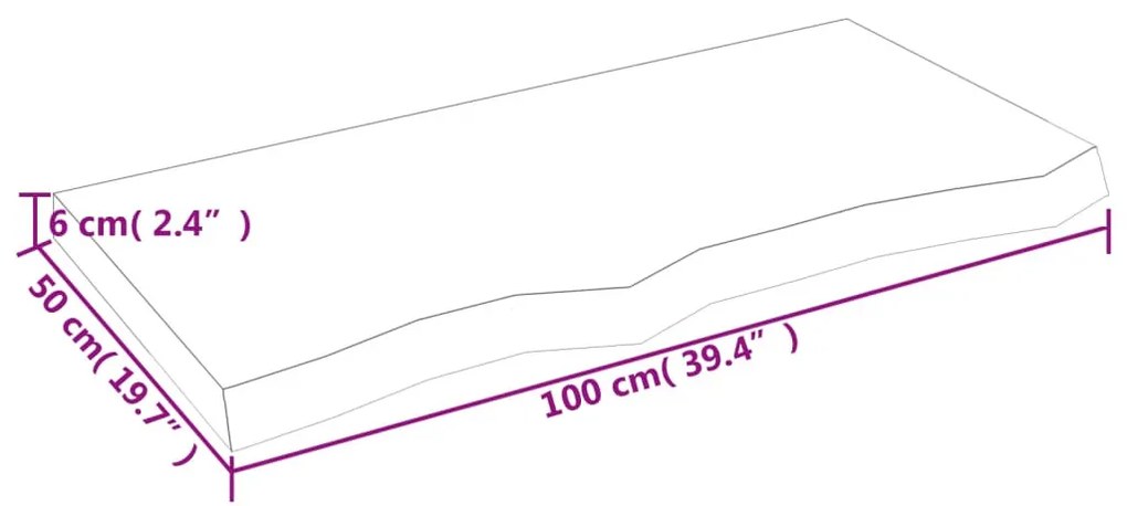 kezeletlen tömör tölgyfa fali polc 100x50x(2-6) cm