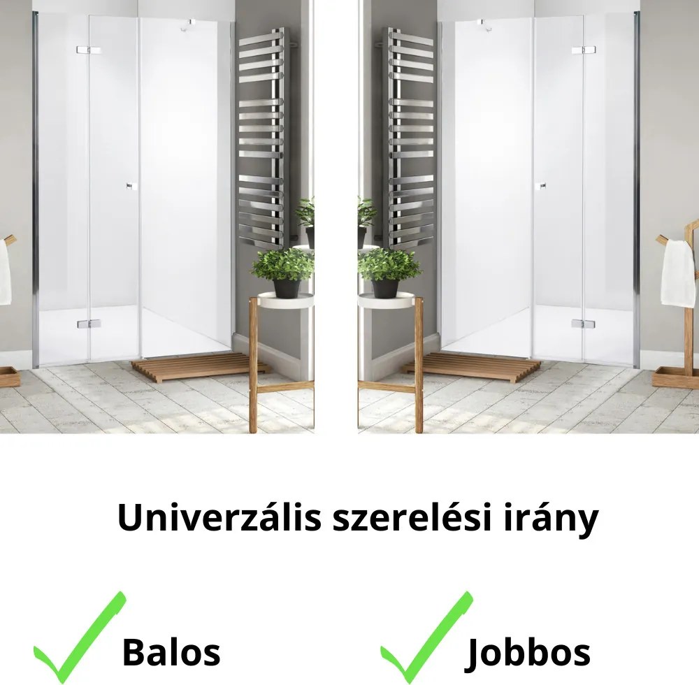 Stuxi Verona Fix 140 cm (70+70) széles csukló zuhanyajtó fix fallal, 6 mm vízlepergető üveggel, króm profillal, 195 cm magas