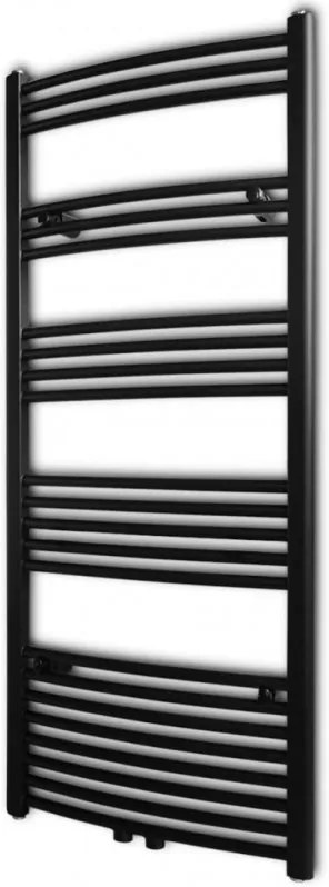Fekete fürdőszobai törölközőszárító radiátor központi fűtéssel ívelt 600 x 1424 mm
