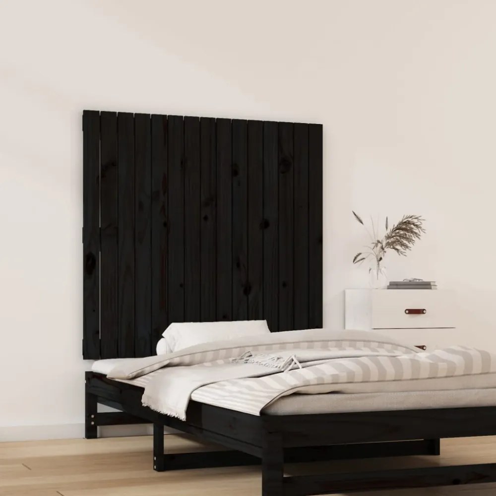 fekete tömör fenyőfa fali fejtámla 95,5 x 3 x 90 cm