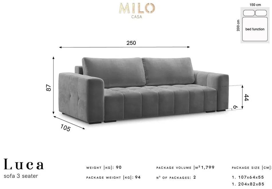 Luca sötétvörös kinyitható bársonykanapé - Milo Casa