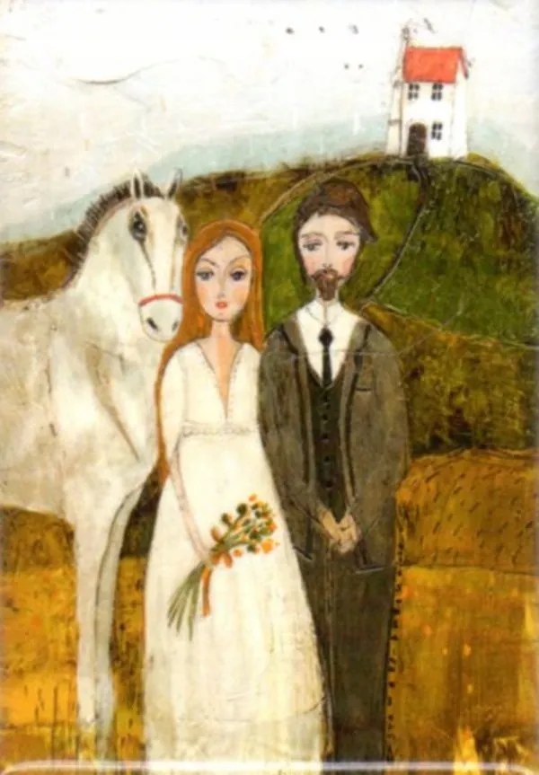 Mágnes Vászonkép Ifjú pár (lóval) 5x8cm