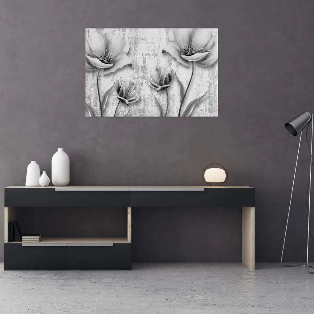 Kép - Fekete-fehér virágok a háttérben (90x60 cm)
