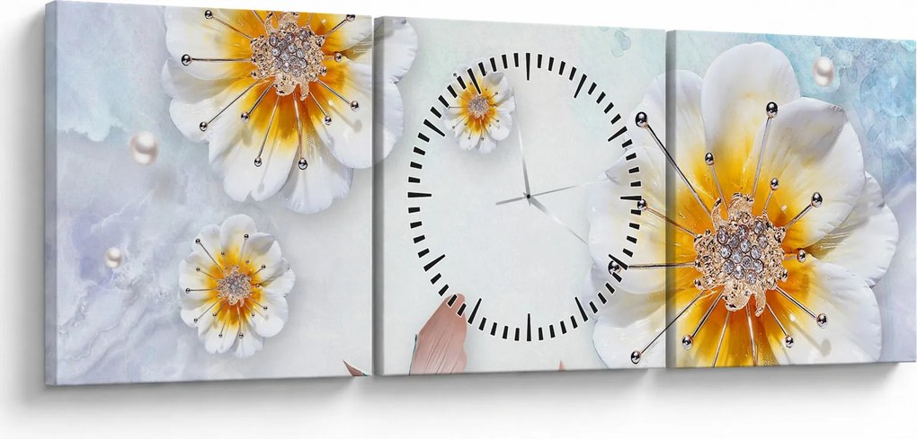 Kép - Kompozíció virágokkal és pillangókkal (órával) (90x30 cm)