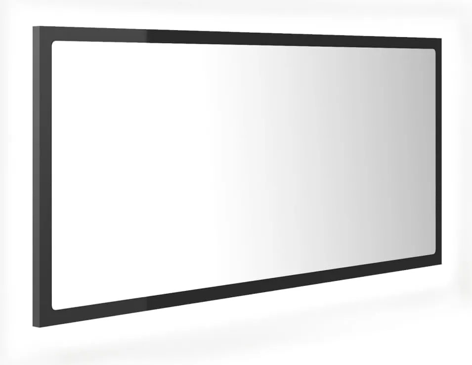 vidaXL magasfényű szürke akril LED-es fürdőszobatükör 90x8,5x37 cm