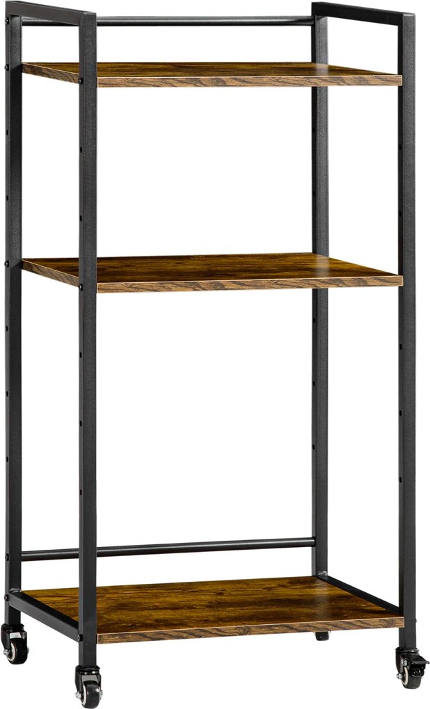 HOMCOM 3-szintes Állítható Tárolókocsi Nyomtató Tartó Kerekekkel Irodához, Konyhához, Hálószobához - 50x35x100 cm Rusztikus Barna | Aosom