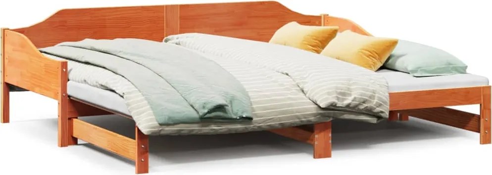 vidaXL viaszbarna tömör fenyőfa kihúzható kanapéágy 90 x 200 cm
