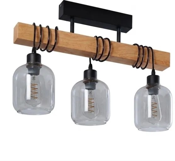 BRILAGI - Felületre szerelhető csillár WOOD GLASS 3xE27/60W/230V fenyő/fekete/füstszürke