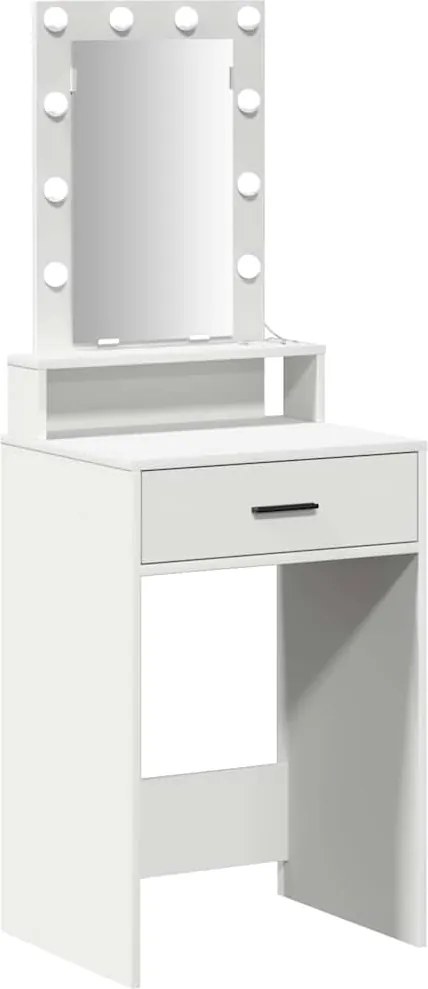 vidaXL Öltözködőasztal tükör lámpákkal Fehér 50 x 41 x 140 cm Faanyag