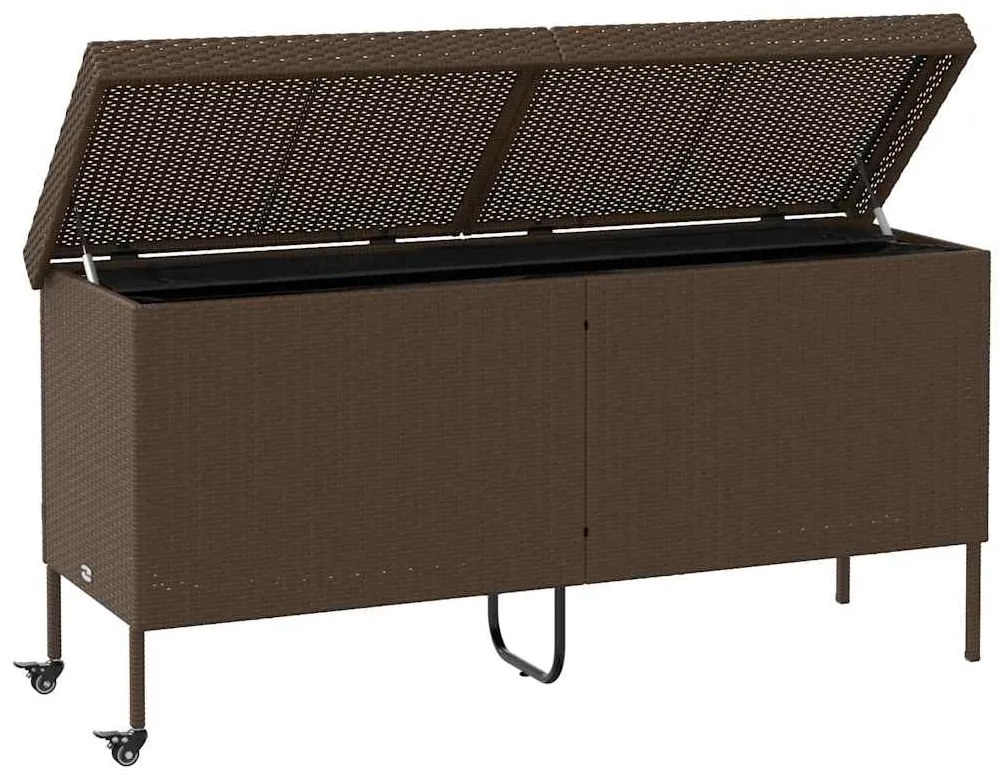 barna polyrattan kerti tárolóláda kerekekkel 160x55x75 cm