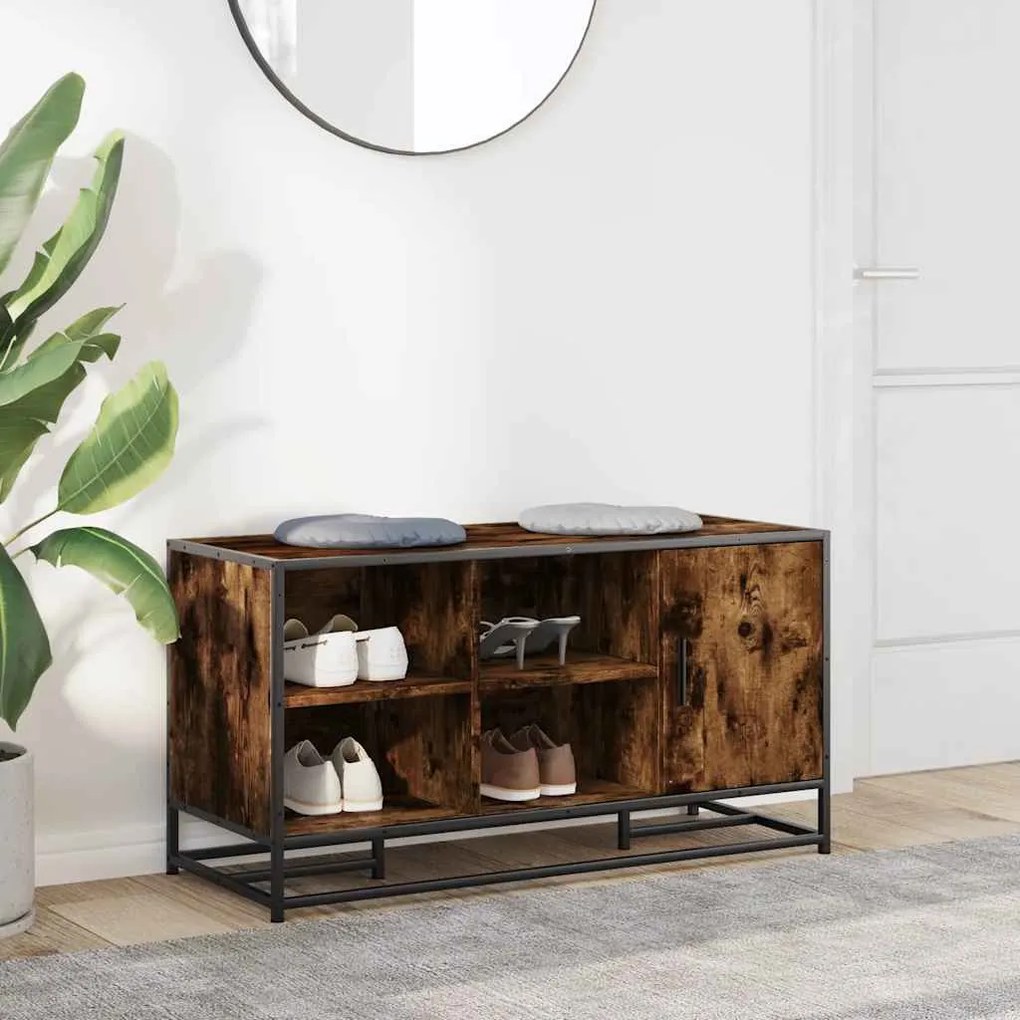 cipőpad füstölt tölgy 100x40x53,5 cm fából és fémből készült