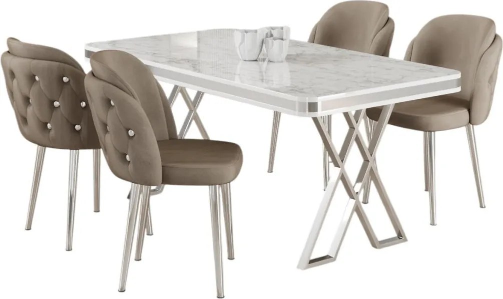 Rigel étkezőgarnitúra, fehér-króm, 130 cm – TR240CHR2231