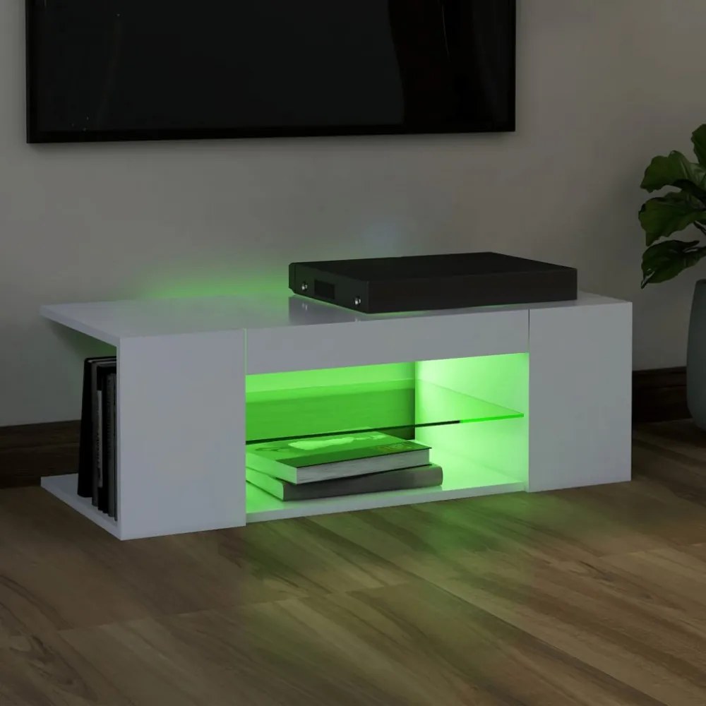 fehér TV-szekrény LED-lámpákkal 90 x 39 x 30 cm