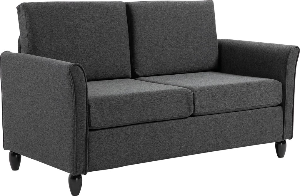 HOMCOM Széles Ülésű 2-Fős Kanapé Levehető Párnákkal, Vászon Hatású Szövet és Hab, 141x70x78 cm, Sötétszürke és Fekete | Aosom
