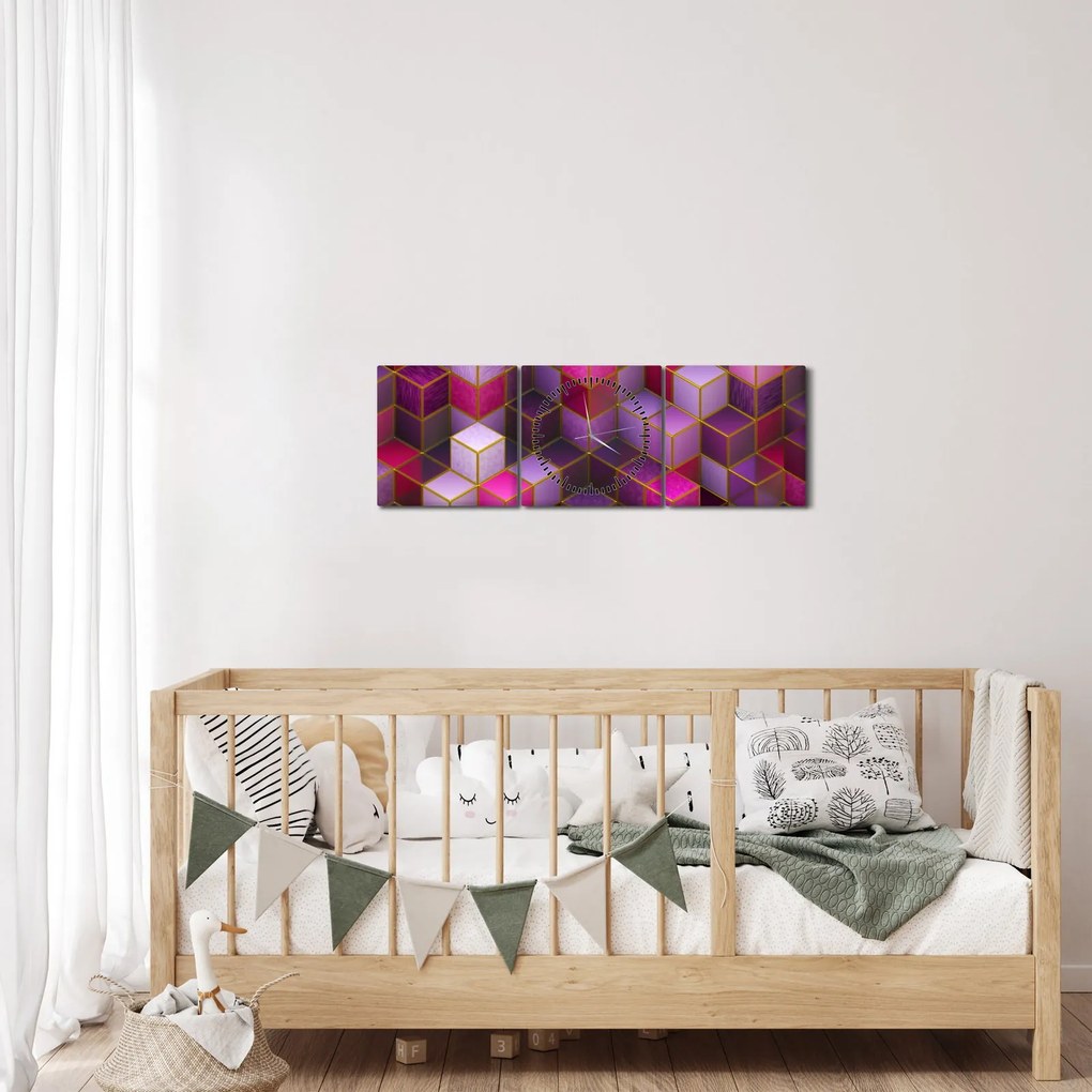 Lila kockák képe (órával) (90x30 cm)